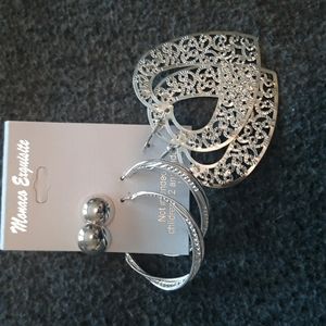 NIP Monaco Exquisite 3 piece silver earring set